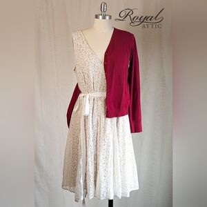 Lane Bryant Cream And Champagne Lace Gore V Neck Dress